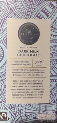 54% cocoa dark milk chocolate bar
