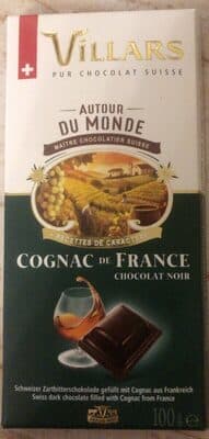 Chocolat Villars Noir Cognac Boisé de France 100g