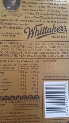 Whittakers Choc 72%D / Ghana200g