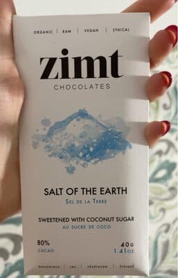 80% Cocoa Salt of the Earth Dark Chocolate Bar Sweetened with Coconut Sugar