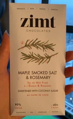 80% Cacao Maple Smoked Salt & Rosemary Dark Chocolate Bar Sweetened with Coconut Sugar