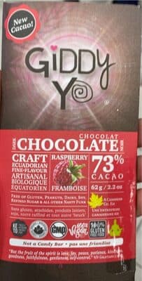 73% Cacao Raspberry Dark Chocolate by Giddy Yo - 73% chocolate bar